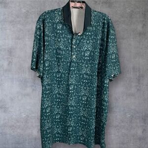 Greyson Uniquities Artic Golf Polo Shirt  Mens XL  Wolf Skull AOP Snake Teal